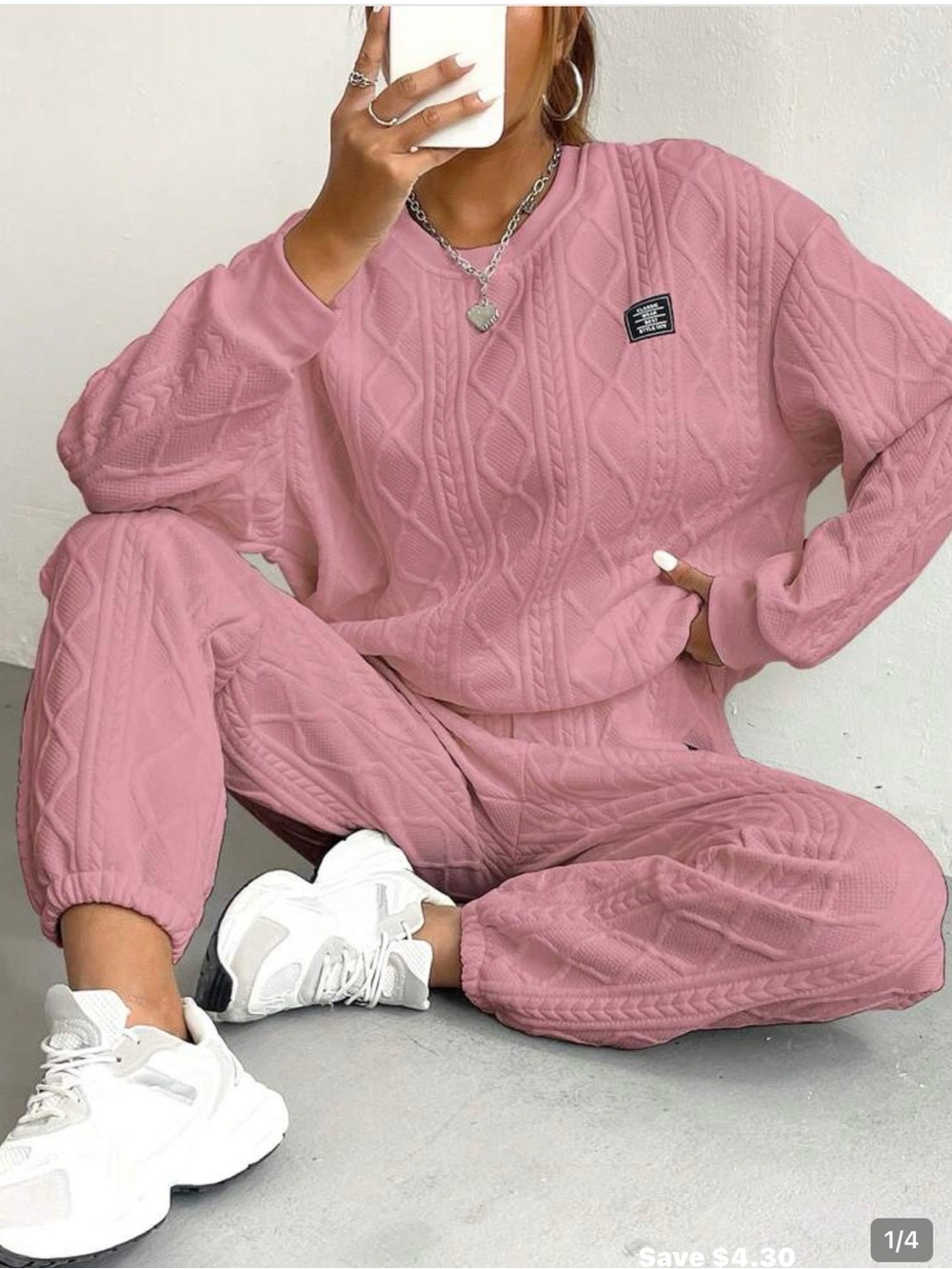 2 for $30 sale: Shein letter patch Pink sweatsuit outfit 2 piece set - M